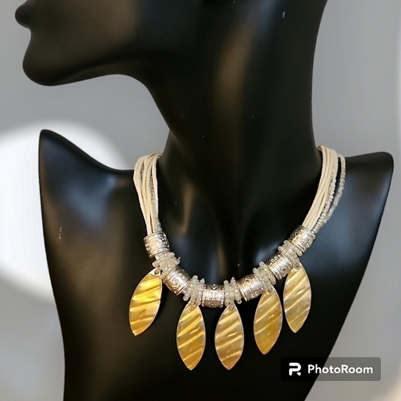 Greek Goddess Multi-strand Metal Beaded Leaf Castlecore Necklace - Picture 1 of 6